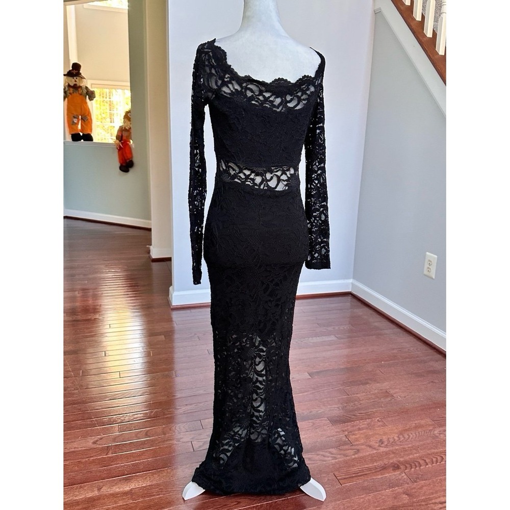 Vintage 2000s Jump Apparel Cutout Black Lace Off the Shoulder Sexy Formal Gown - Picture 3 of 11